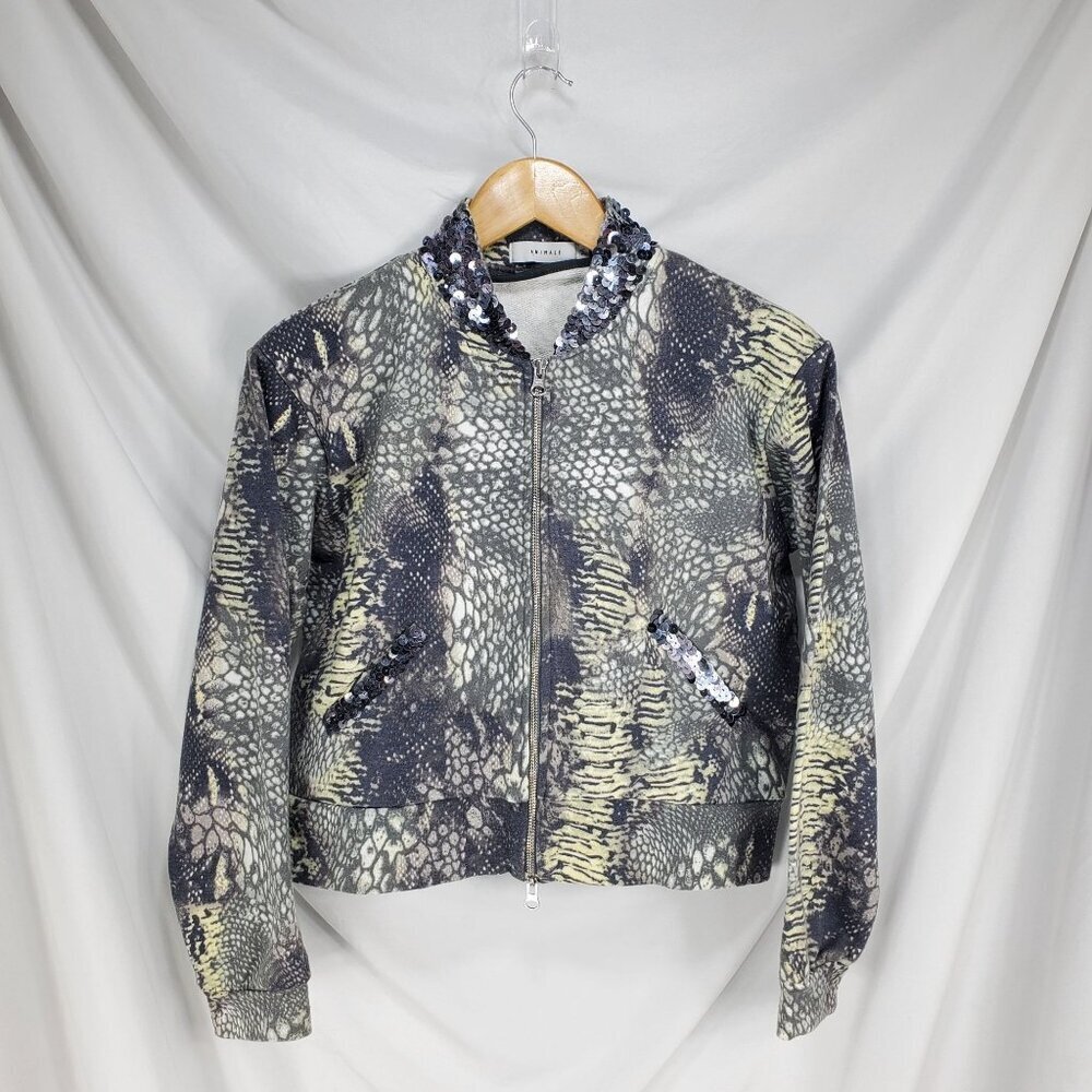Animale Women's Multicolor Bomber Jacket Animal Print Sequin Size Medium (C-8) - Picture 3 of 15